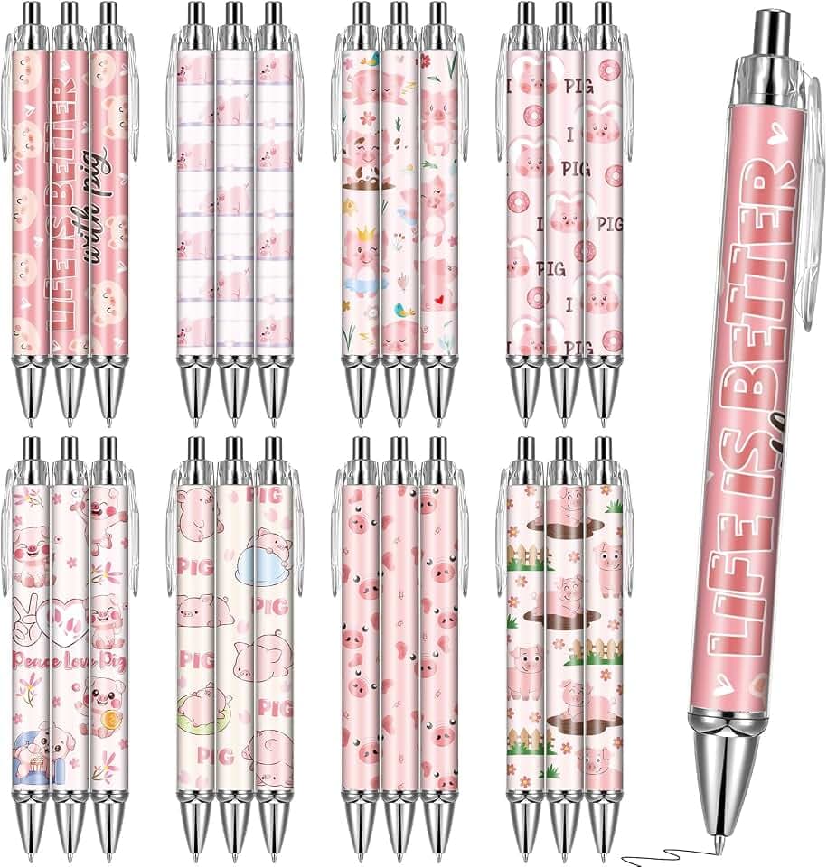 Pig Ballpoint Pens Gifts - 24 Pcs Pink Animals Ball Point Pen