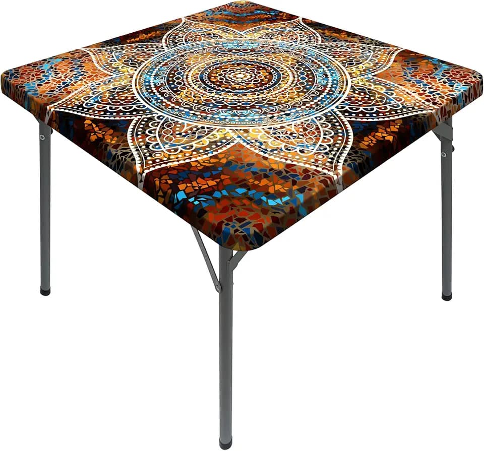 Square Tablecloth with Elastic Waterproof Outdoor Card Table Cover Fitted Table Cloth Fit 36x36 Inch Kitchen Patio Dinning (Brown, 36" x 36" (Square))