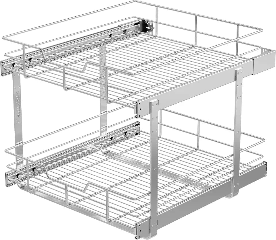 2 Tier Pull Out Cabinet Organizer 21" W X 22" D, Chromed, Full Slide Out