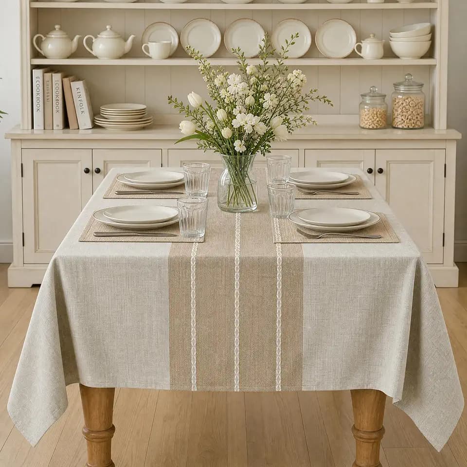 Horaldaily Coffee Rustic Burlap Tablecloth 60×84 Inch Rectangular