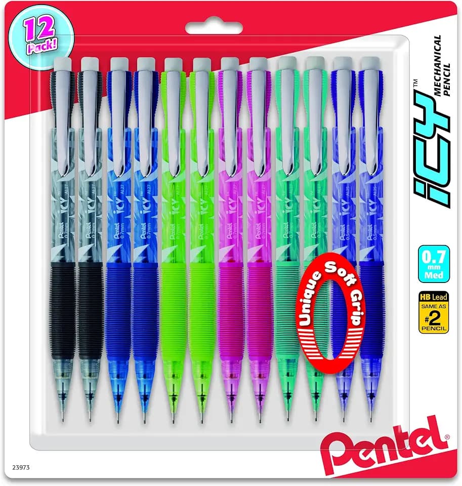 Pentel Icy Razzle-Dazzle Mechanical Pencil, (0.7mm), Assorted Barrels, Color May Vary, Pack of 12 (AL27RDBP12M)