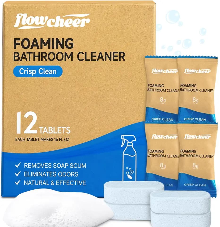 flowcheer Bathroom Cleaner Refill Tablets, 12 Count, Crisp Clean