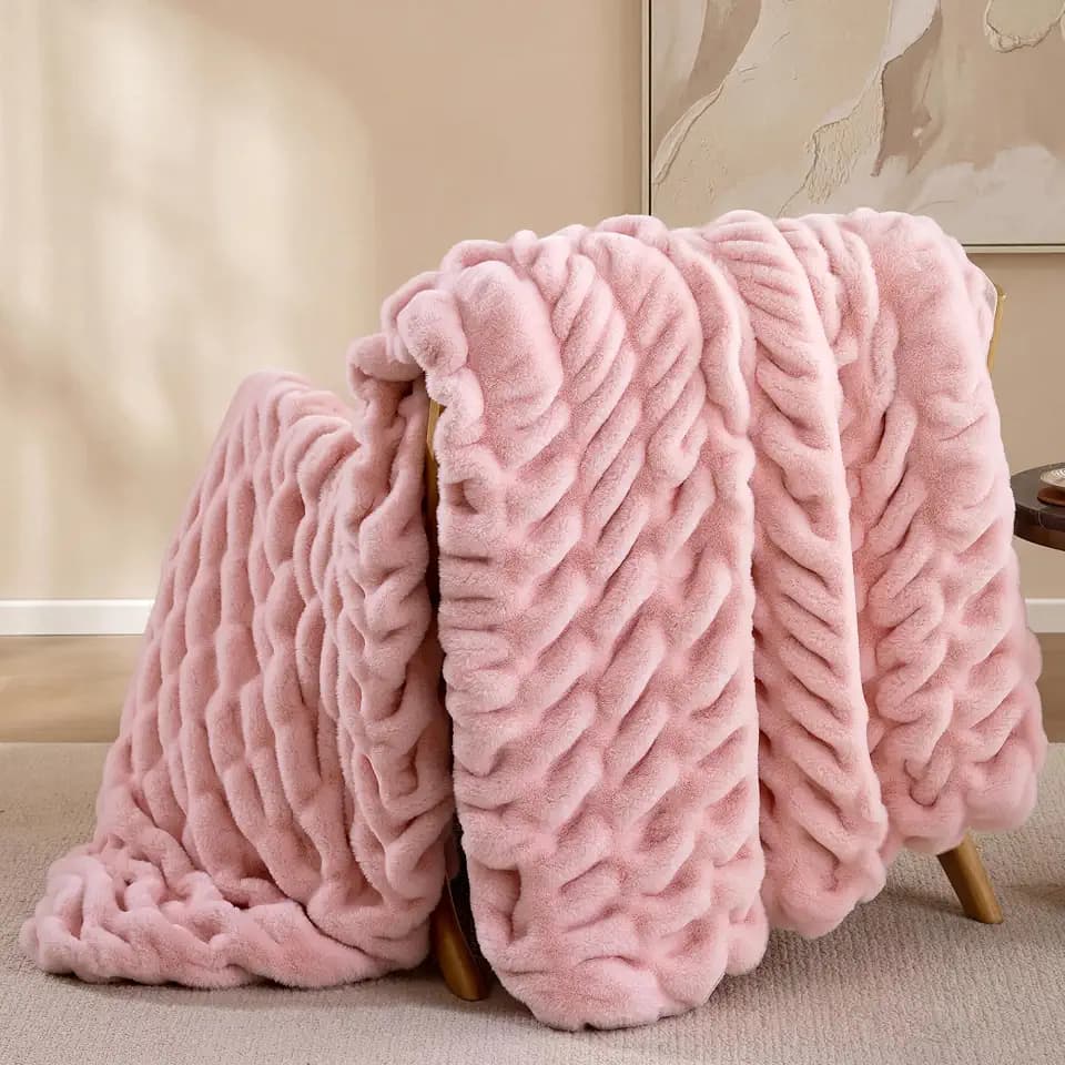 Smoofy Blush Pink Fluffy Blanket for Couch - Luxury Faux Rabbit Fur 50"x60"