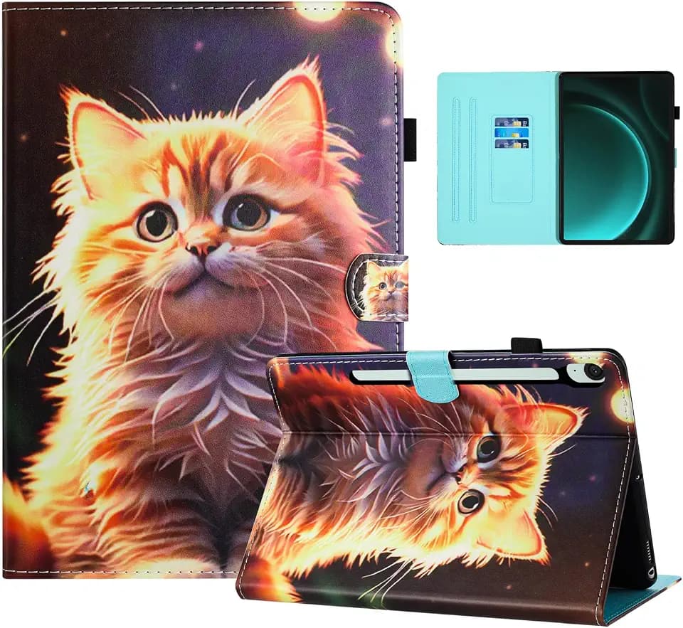 Hülle für Samsung Galaxy Tab S10 FE/S9 FE 10.9 Zoll/S9 11 Zoll, Bunt Schönes Muster, Flip Samsung Galaxy Tab S9 Tablet Buntes PU Hülle mit Ständer, Geeignet für Filme, Video-Chats, Katze