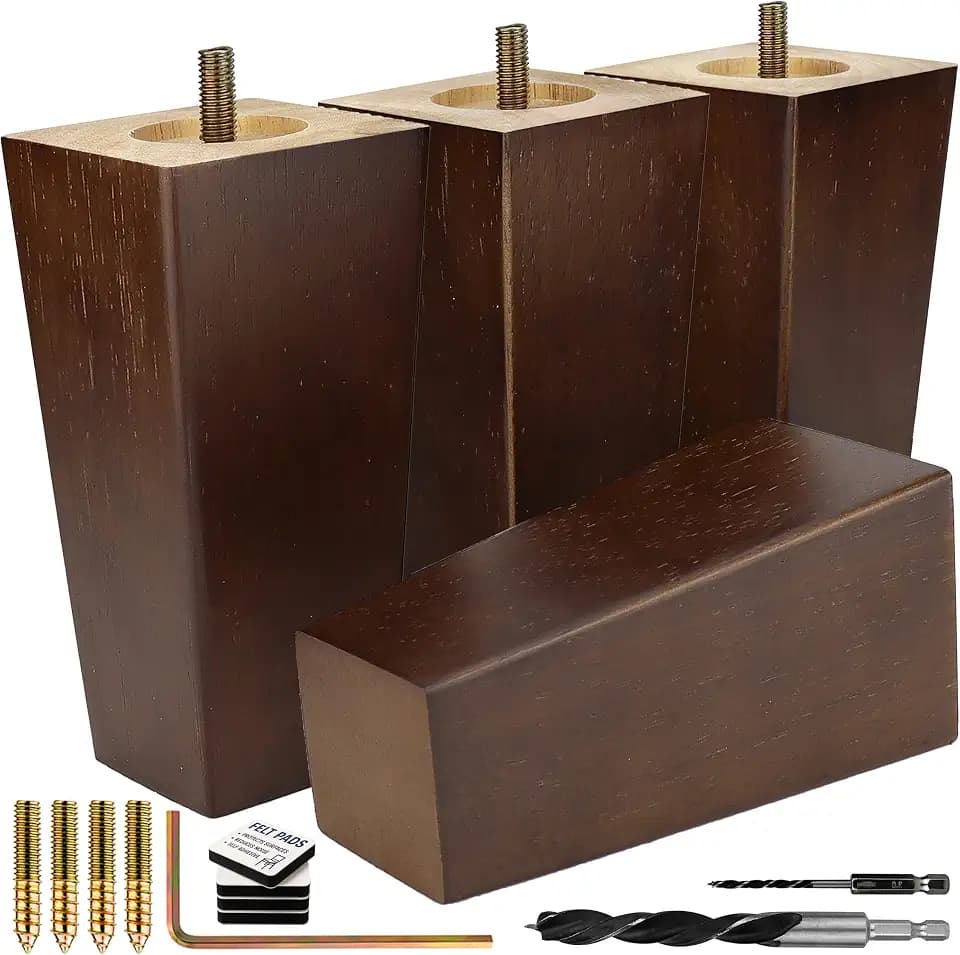 Airy Abode Premium Walnut Square Furniture Legs (Full Install Kit) - Pick Your Size and Color