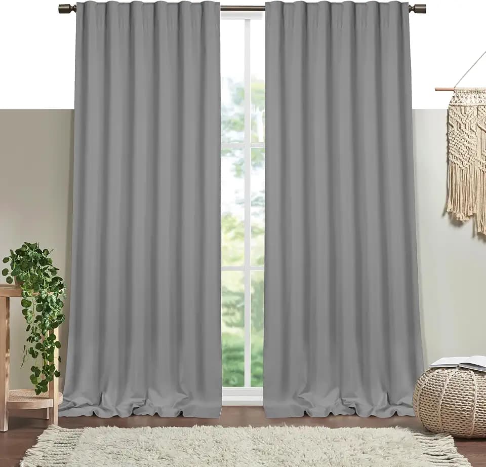 Ash Grey Solid Panel Curtains, 84 Inches Long, Set of 2, 100% Cotton, Light Filtering for Privacy, Chic Farmhouse Minimalism, Ideal for Bedroom, Living Room, 54" W x 84" L