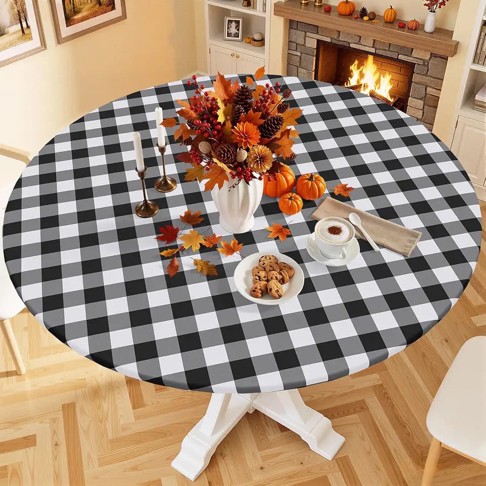 Smiry 18"-24" Picnic Table Cloth, Flannel Backed Vinyl Fitted Tablecloths