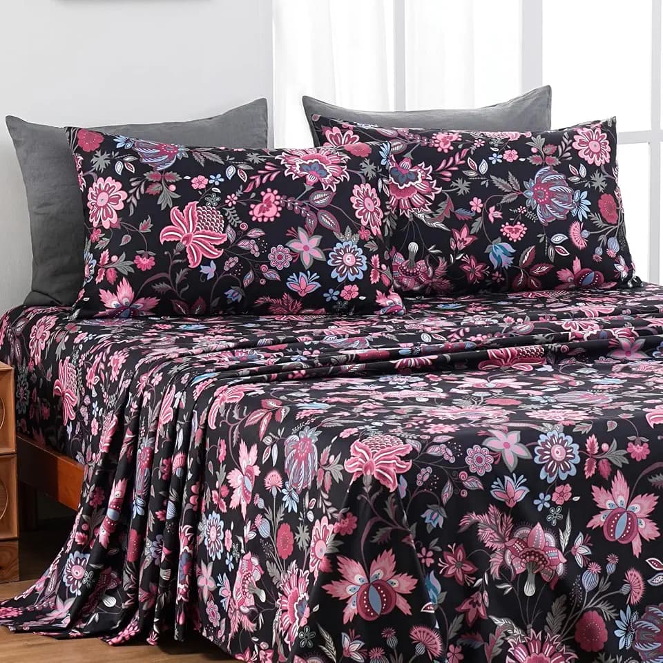 MEISHANG Floral Sheets King, Beauty Pattern Sheets, 16" Deep Pocket