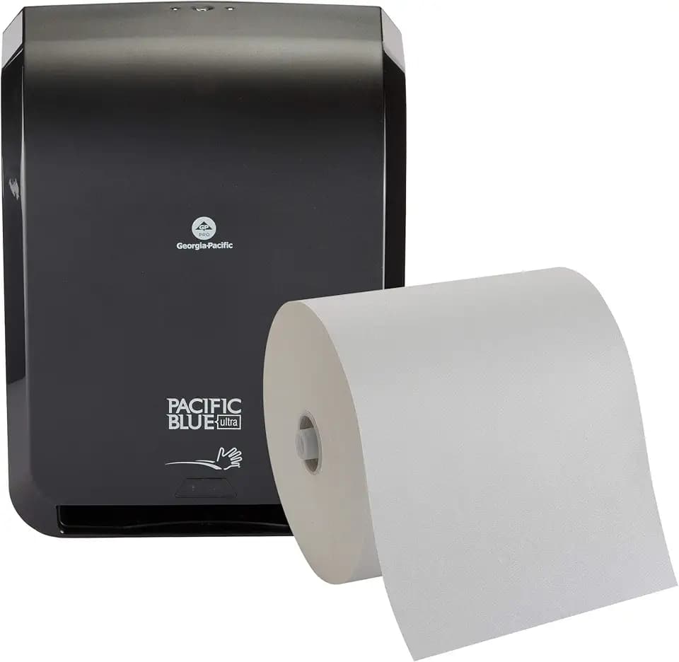 Pacific Blue Ultra 8" High-Capacity Automated Touchless Paper Towel Dispenser Starter Kit by GP PRO (Georgia-Pacific), Black Dispenser (59590) 1 White Towel Roll (26491)