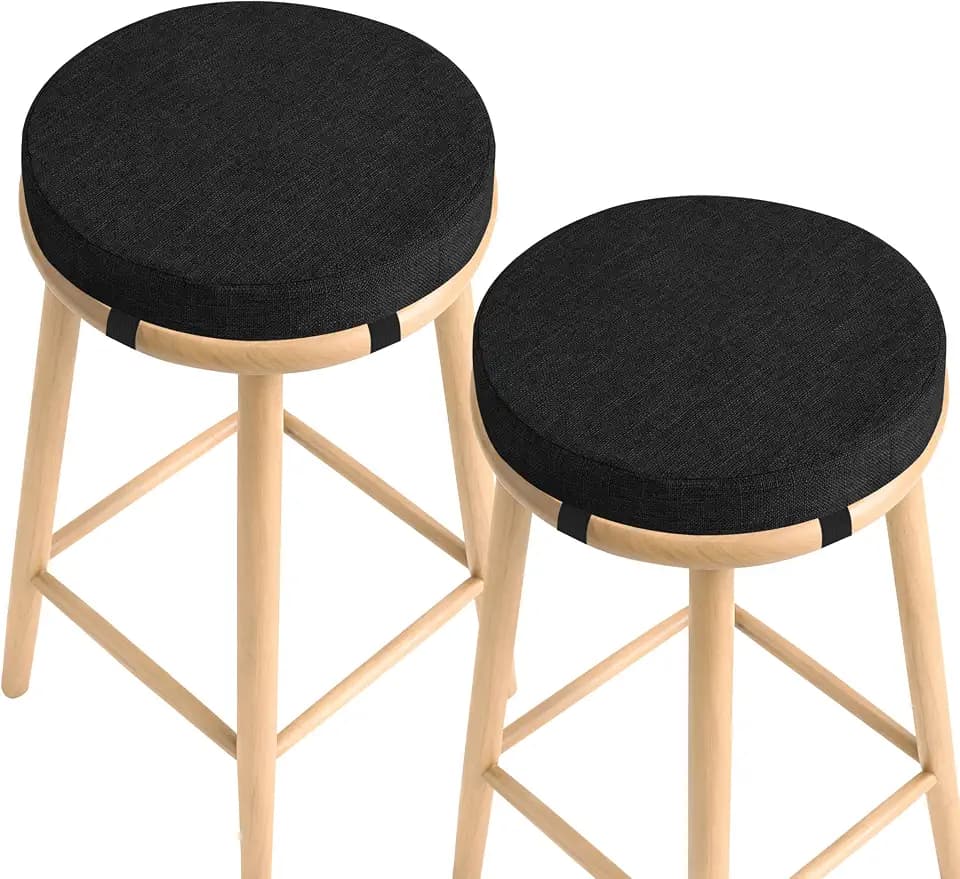 AddGrace Anti-Slip Round Bar Stool Cushions 2 Pack 12"x12"x2" Black