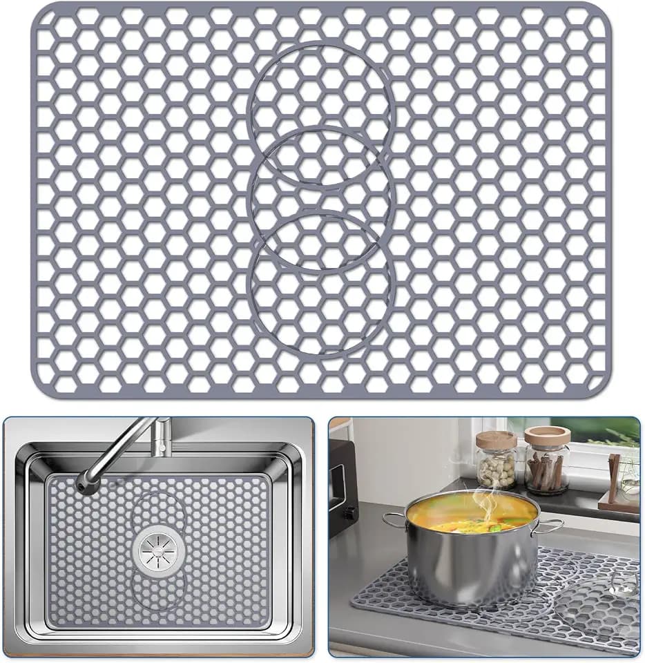 Bestjing Silicone Sink Protectors for Kitchen Sink - 19''x 13'', Gray