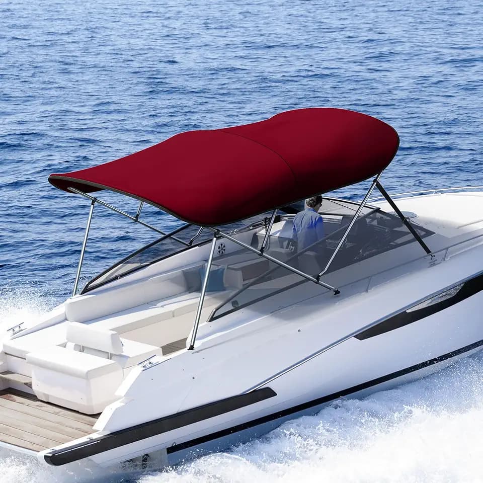 KING BIRD 3-4 Bow Bimini Boat Top Cover Sun Shade Boat Canopy Waterproof 1 Inch Stainless Aluminum Frame 46" Height with Rear Support Poles and Storage Boot 6 Colors -11 Sizes