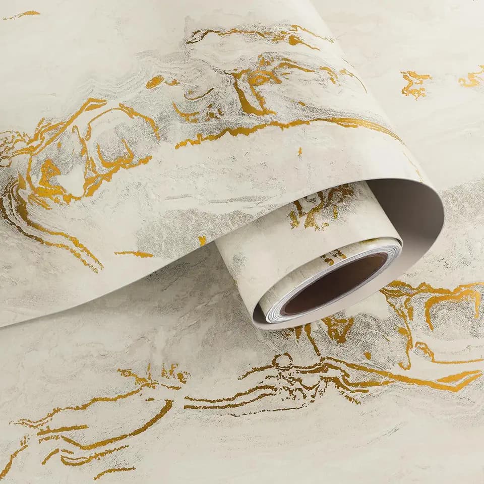 VaryPaper 32''x354'' Large Size Gold Beige Marble Peel and Stick Wallpaper Matte Marble Contact Paper for Countertops Table Waterproof Kitchen Vinyl Wrap Removable Self Adhesive Granite Wall Paper