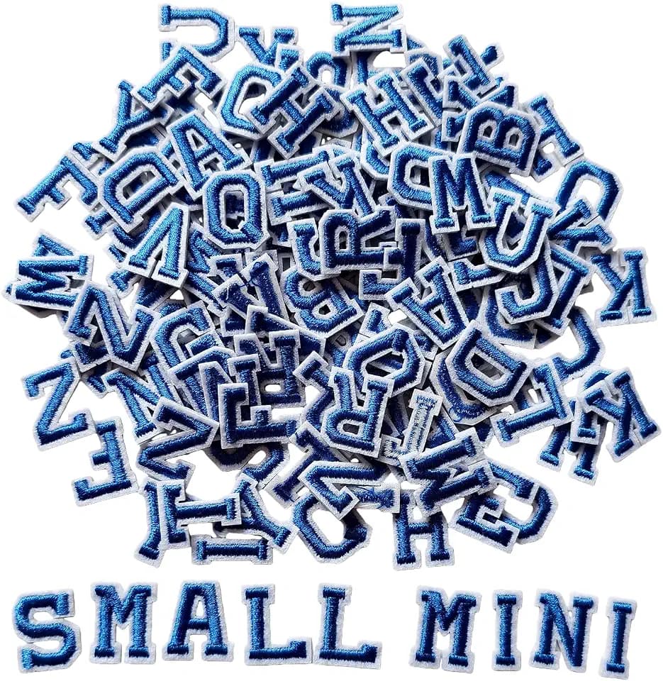 130pcs Iron on Letter Patches 0.7 inch, 5 Sets of 26 Embroidered Alphabet A-Z Patches for Clothing Jackets Hats Backpacks Jeans Blue