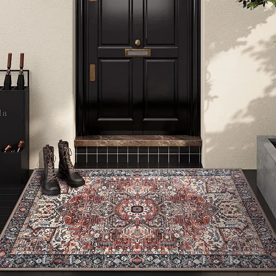 Hanples 2x3 Washable Rugs for Entryway, Vintage Floral Door Mat, Red