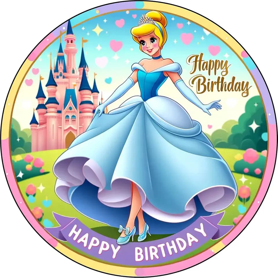 7.5x Inch Edible Cake Toppers – Cind-erella Themed Birthday Party Collection of Edible Cake Decorations