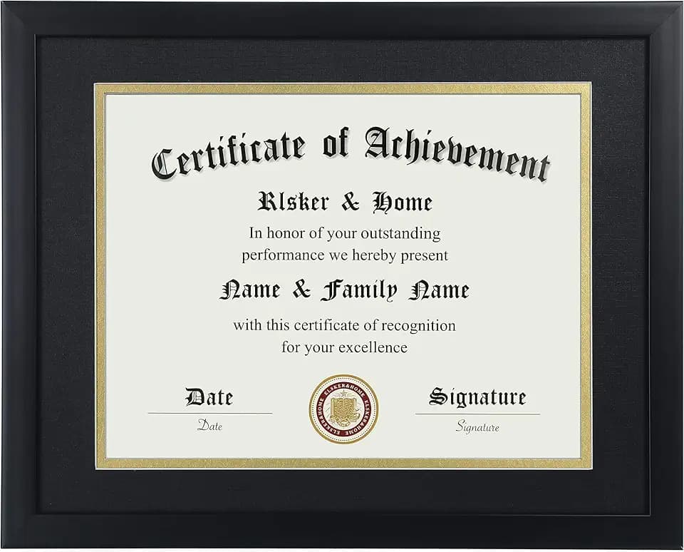 ELSKER&HOME 8.5x11 Certificate Frame Black with Black Mat Gold Rim