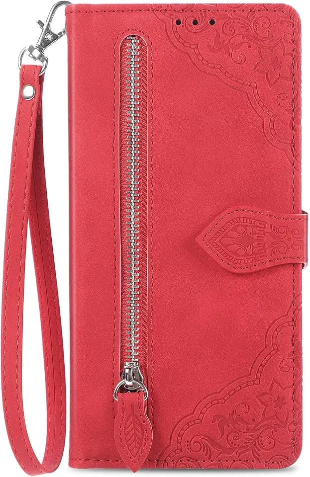 Handyhülle für Apple iPhone 12 / iPhone 12 Pro Hülle Klappbar mit Kartenfäch Ständer Klapphülle Schutzhülle Leder Wallet Flip Case Cover Tasche Handytasche Stoßfeste - Rot