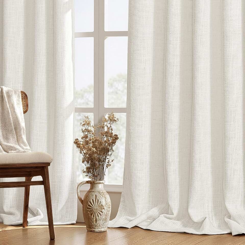 MIULEE Thick Linen Curtains, 42Wx108L, Neutral Ivory Semi Sheer