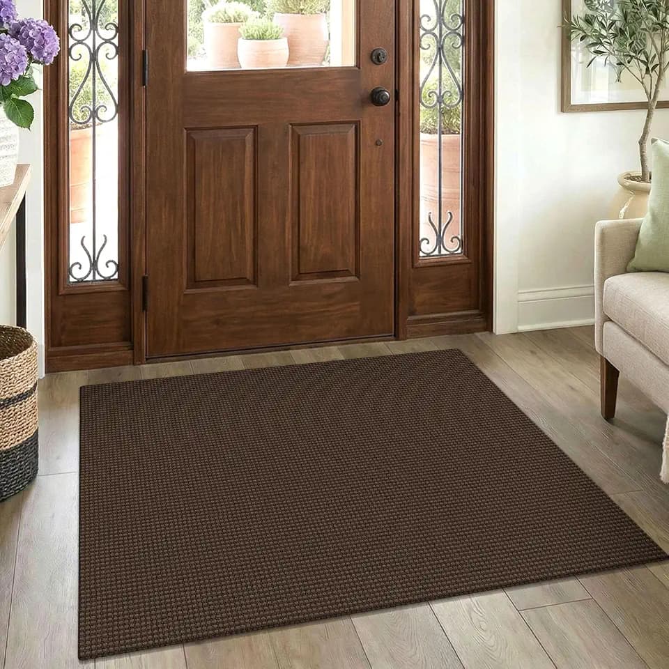 EARTHALL Woven Area Rug 3x4 Ft Washable Rugs for Entryway Braided Non Slip Rubber Backed Throw Rugs Door Mat Indoor Outdoor Entrance Cotton Carpet for Kitchen Foyer Front Door, Brown