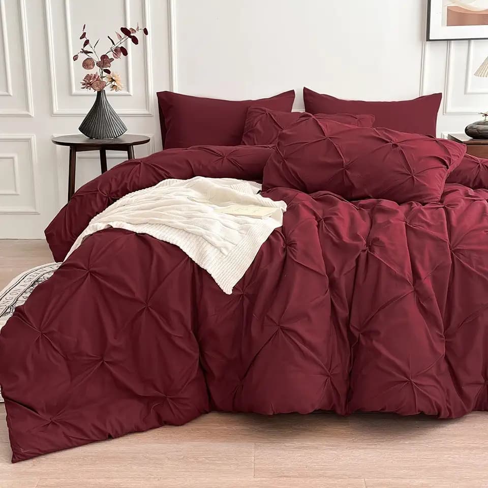 Maple&Stone Burgundy Comforter Set Queen 7 Pieces Pintuck Bed in a Bag