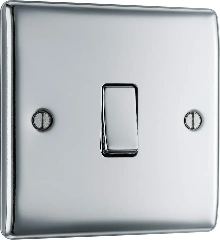 BG Electrical Einzel-Lichtschalter, poliertes Chrom, Zwischenschalter, 10AX
