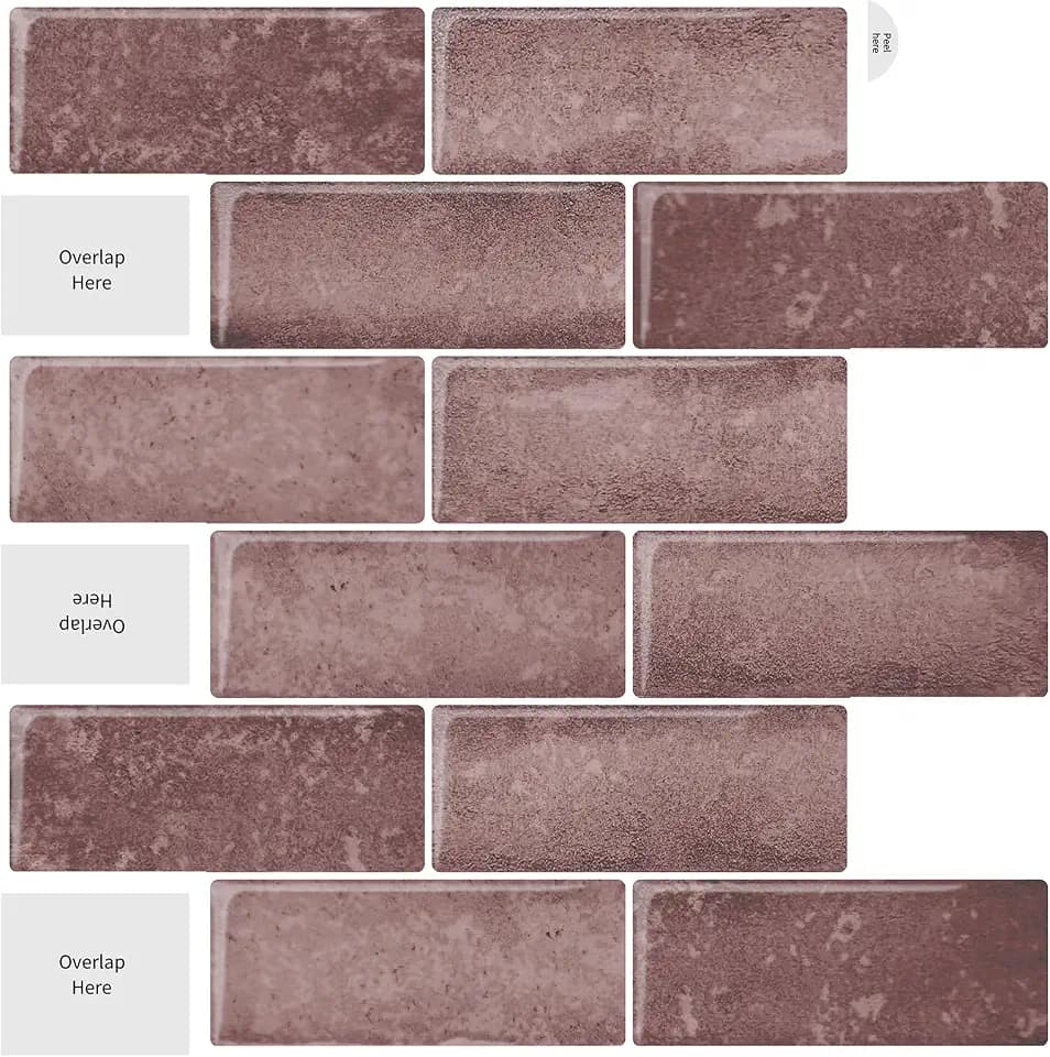 10-Sheets Rose Pink Subway Tiles Peel and Stick Backsplash Tile- 3D Self Adhesive Peel and Stick Backsplash for Kitchen, Bathroom - 12"x12" Sticky Mosaic Wall Tiles