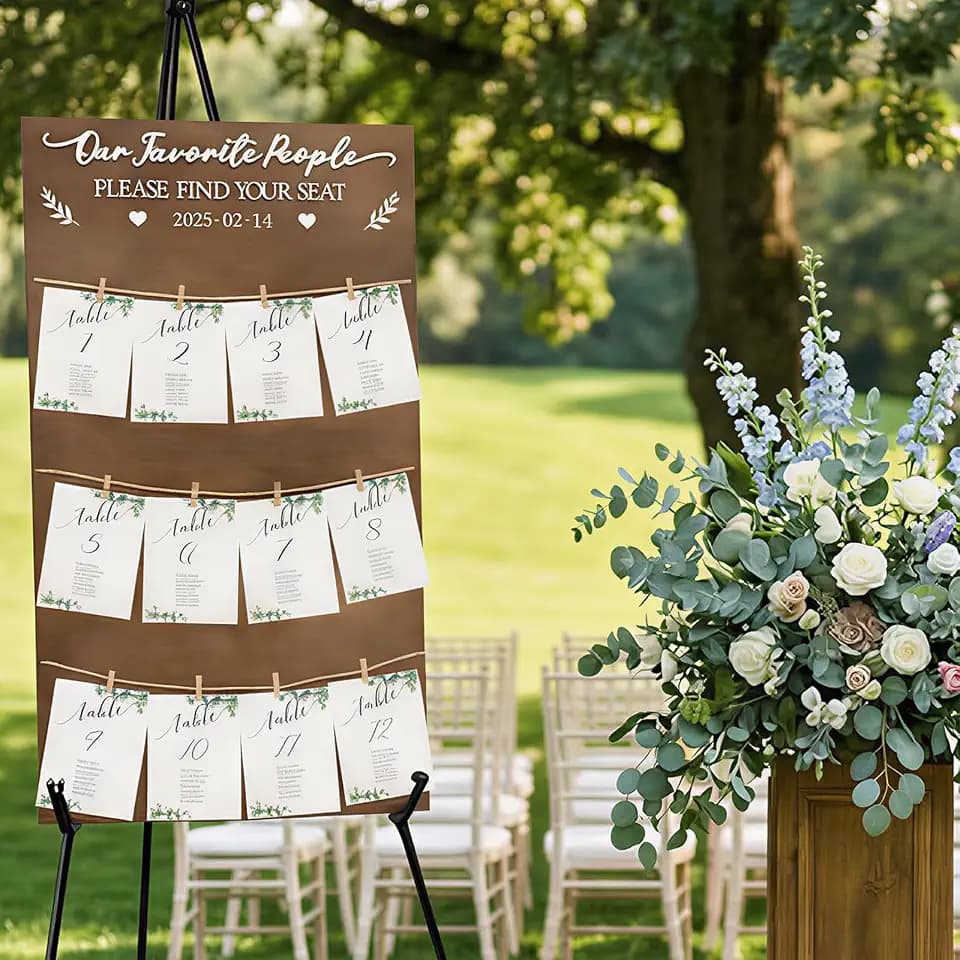 OurWarm Seating Chart for Wedding Reception Display, 29.5x16.5 Inch Rustic Wedding Seating Chart Board with Display Stand, Please Find Your Seat Sign for Baby Shower Wedding Reception Decorations