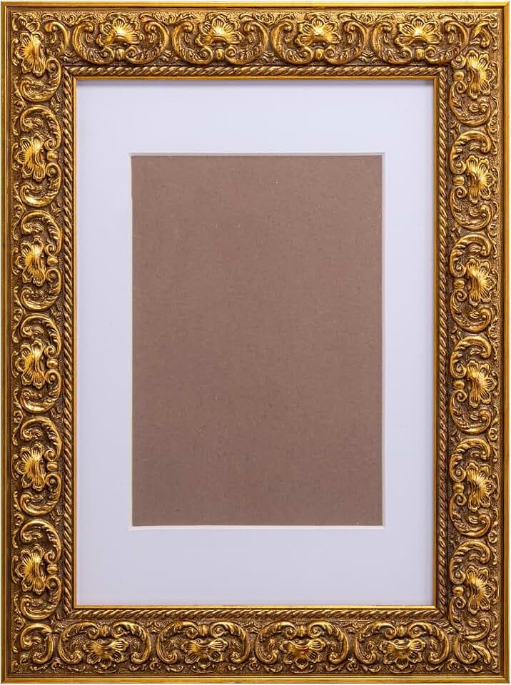 ArtXO A3 Gold Ornate Picture Frame, 2.4" Wide Carved Wood, Wall Decor