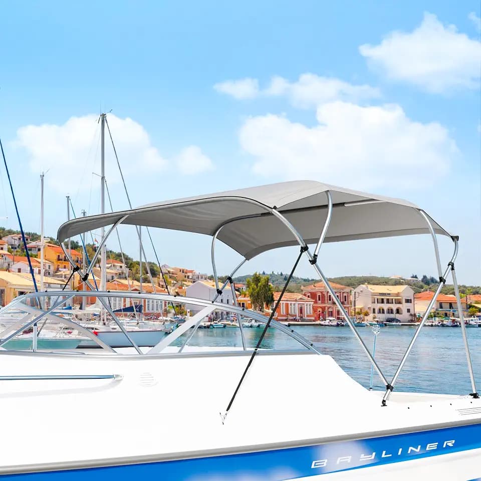 3 Bow / 4 Bow Bimini Top for Boat, 900D Sun Shade Boat Canopy Waterproof with Adjustable Nylon Straps, Rear Support Poles and Storage Boot, 1 Inch Aluminum Frame
