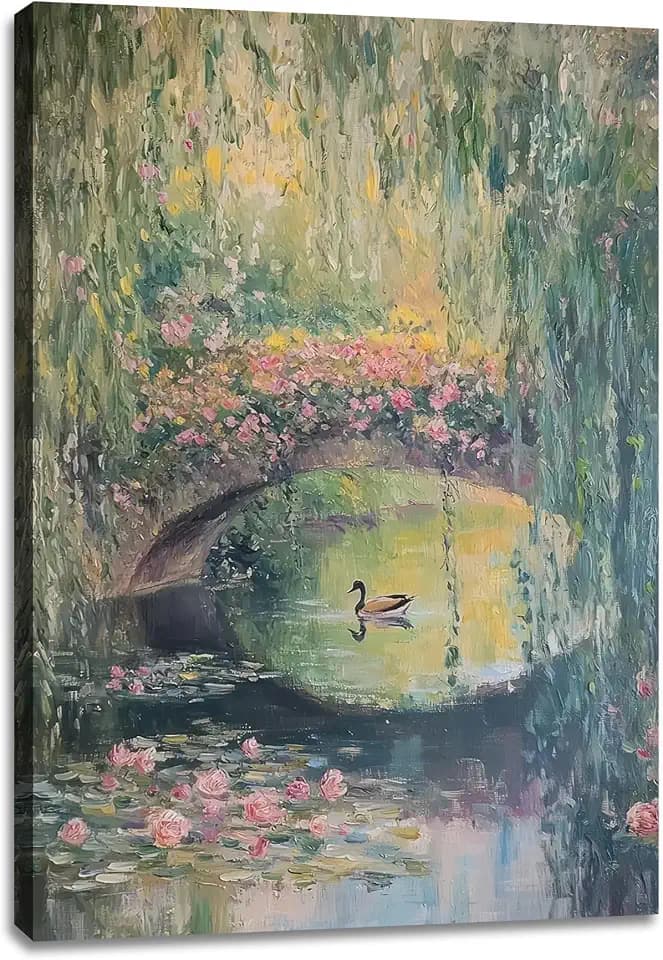 FENNIDICE Vintage Monet Water Lotus Canvas Print, 12x18 Wall Art