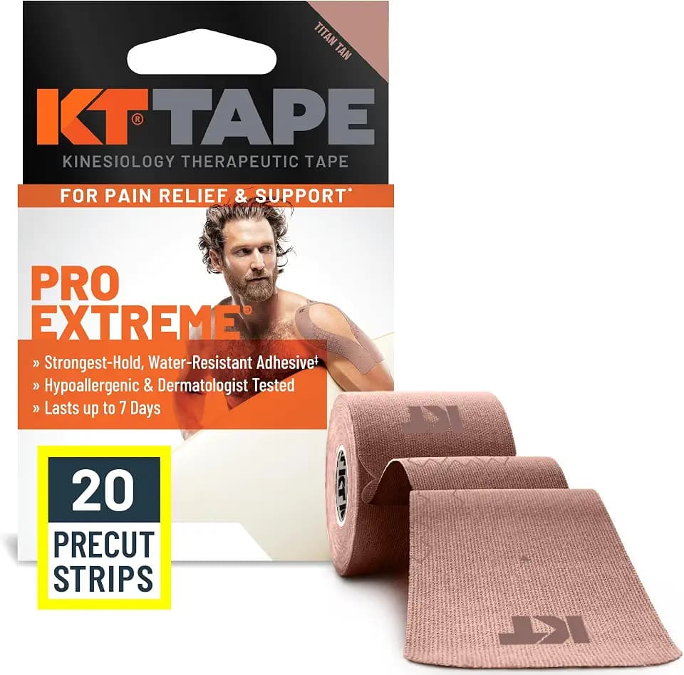 KT Tape Pro Extreme Therapeutic Elastic Kinesiology Sports Tape, 20 Pre Cut 10 inch Strips, 100% Synthetic Water Resistant Breathable, Pro & Olympic Choice