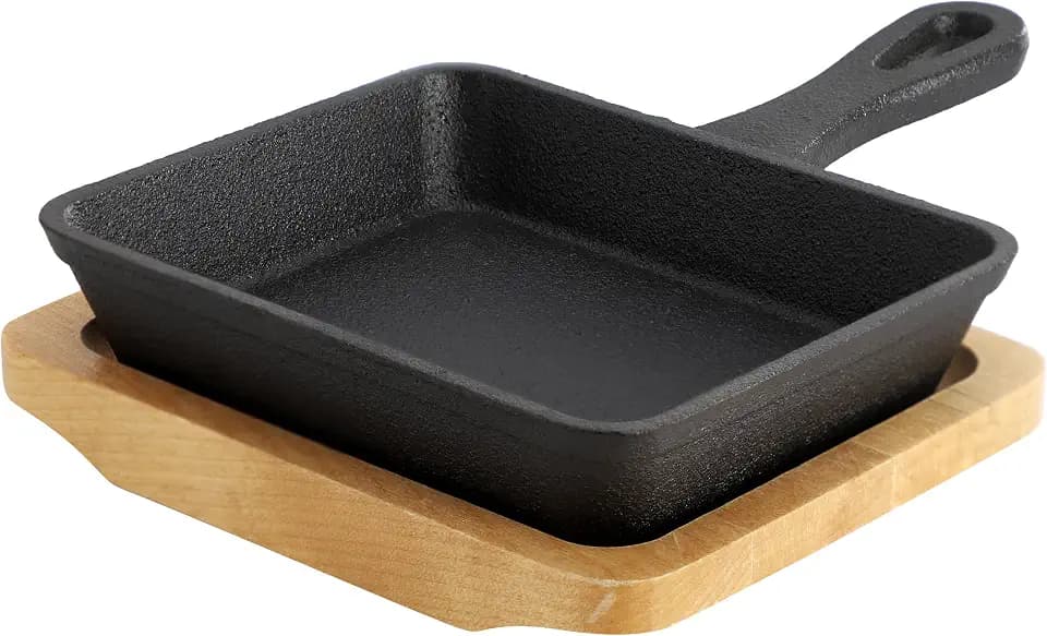 Elama MegaChef Cast Iron Mini Fry Pan/Saute Pan with Wood Tray, Cookware, Bakeware, Serveware