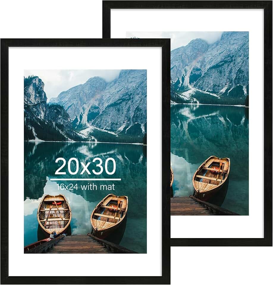 Hongkee 20x30 Frame Set of 2, Rustic Black Wood Style for 16x24 Mat