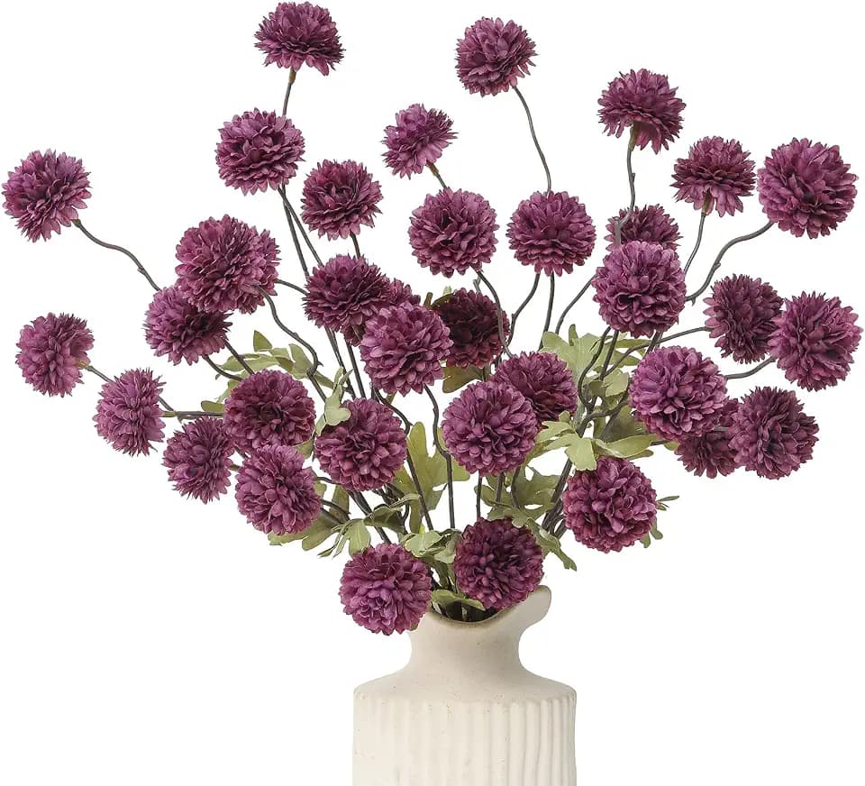 DuHouse 6pcs Artificial Flowers Faux Silk Pompon Mum Chrysanthemum Ball
