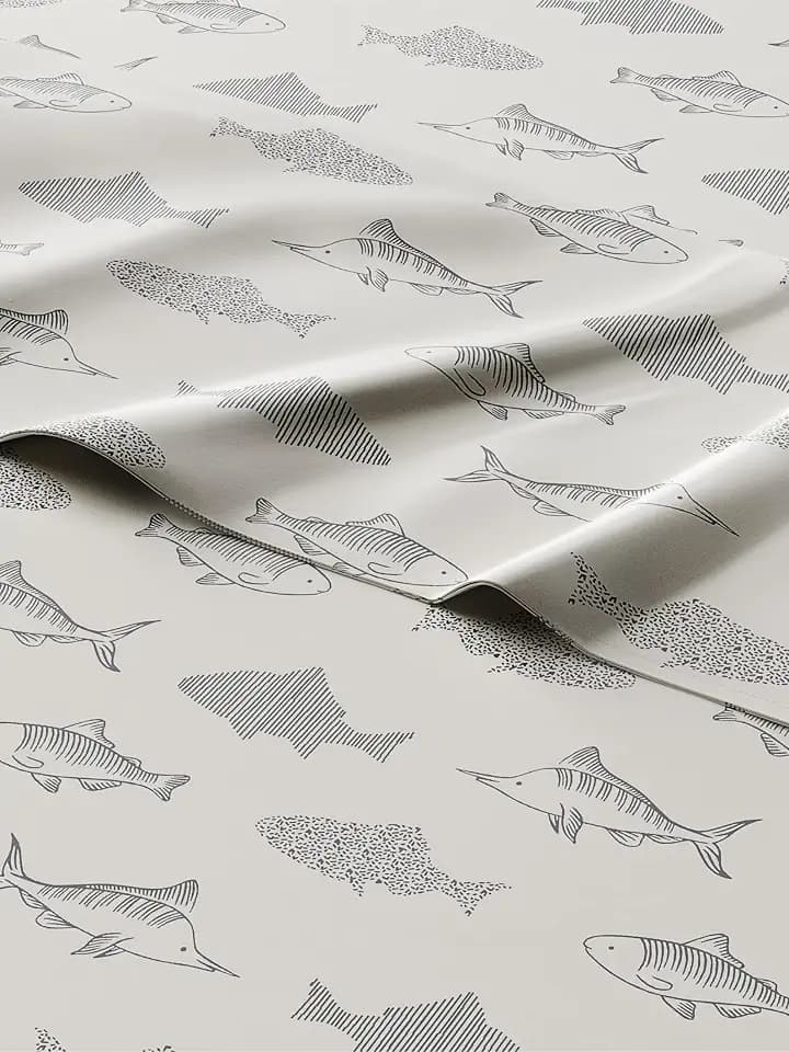 Kids Queen Size Gray Fish Bed Sheets - 4 Piece Kids Gray Fish Sheet Set