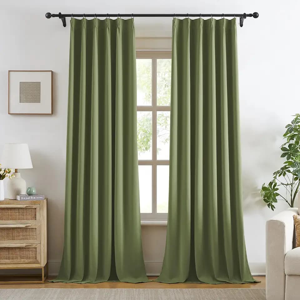 Sage Green Wide Blackout Curtains 95 Inches Long - Pinch Pleated with Hooks Track System Darkening Custom Modern Stylish for Sliding Patio Door Living Room,2 Panels,60 Width by 95 inch Length