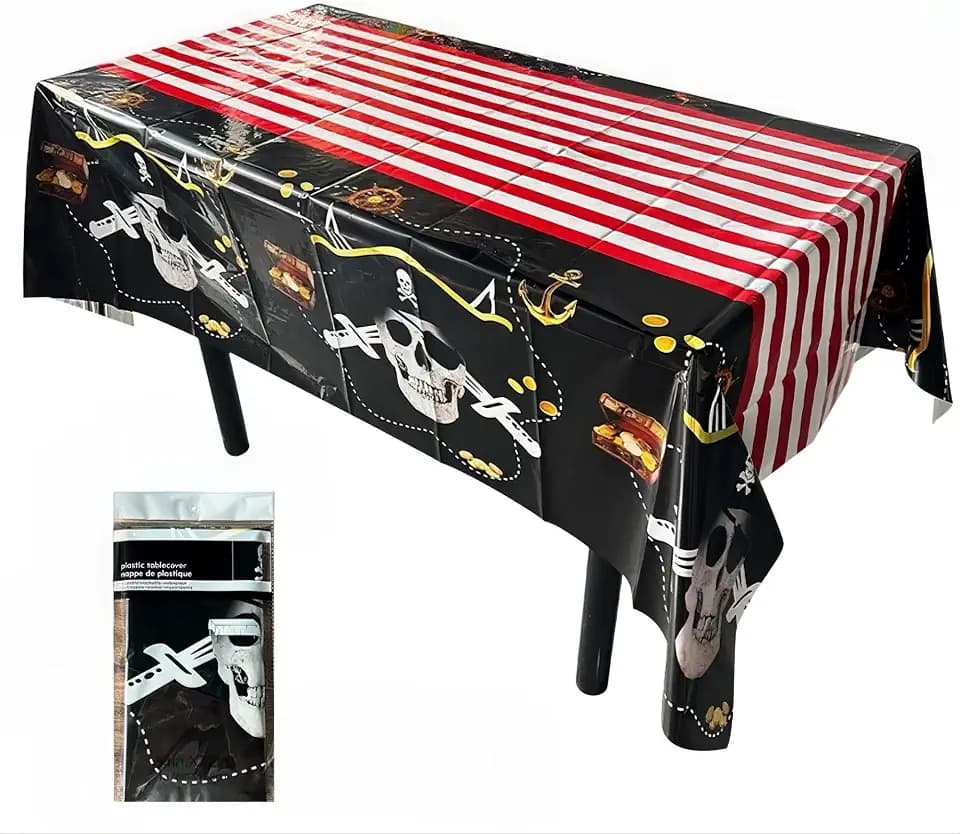 3 Pack Halloween Tablecloth 54x108 Inch, Lightweight Plastic Table Cover Waterproof Black with Pumpkin & Ghost Print for Party, Camping, Indoor Outdoor Decor (Skeleton)