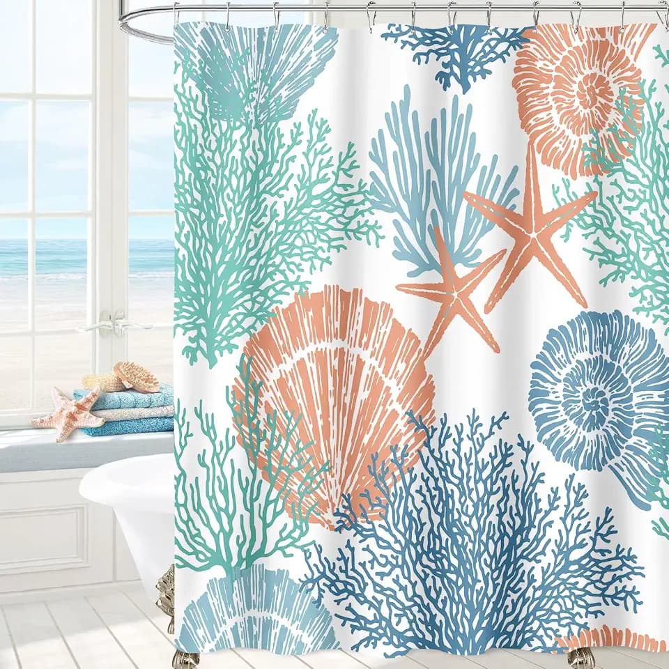 Extra Long Shower Curtain 72x84 Inch, Tall Nautical Coastal Bathroom Decor