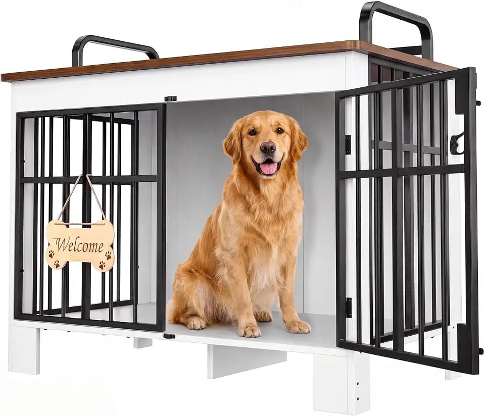 YITAHOME Große Hundebox für Zuhause 100cm, Doppeltür, Weiß+Braun