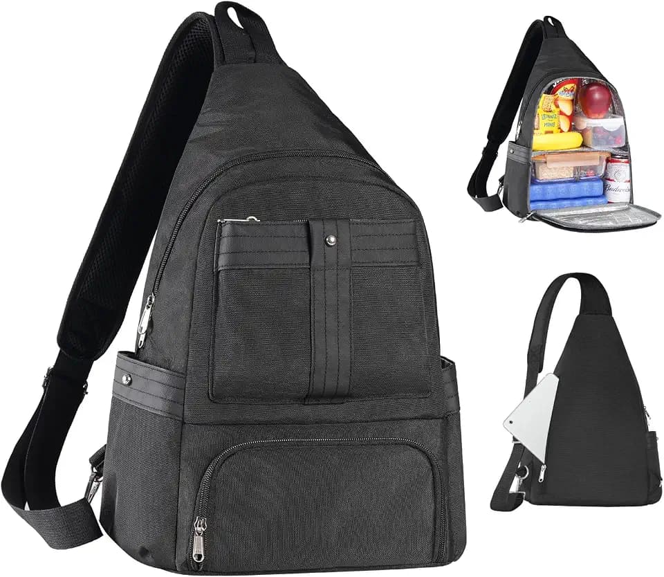 Crossbody Lunch Backpack, Double Deck Large Insulated leakproof Lunchbox