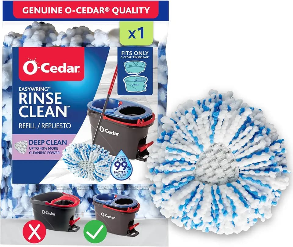 O-Cedar Genuine RinseClean Deep Clean Spin Mop Head Replacement (1-Pack) | 40% More Cleaning Power | Microfiber Refill | Machine Washable | Compatible with O-Cedar EasyWring RinseClean Spin Mop System