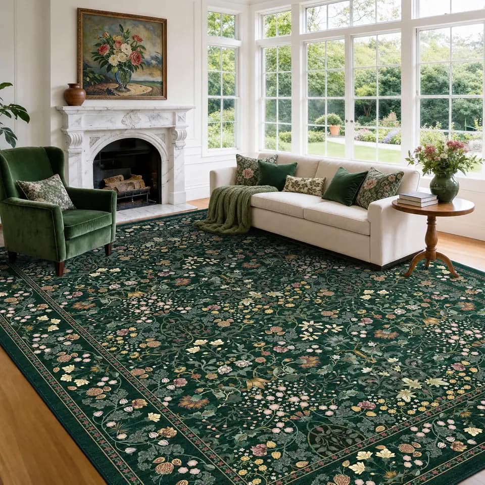 Amada Floral Washable Area Rug,8'x10',Dark Green