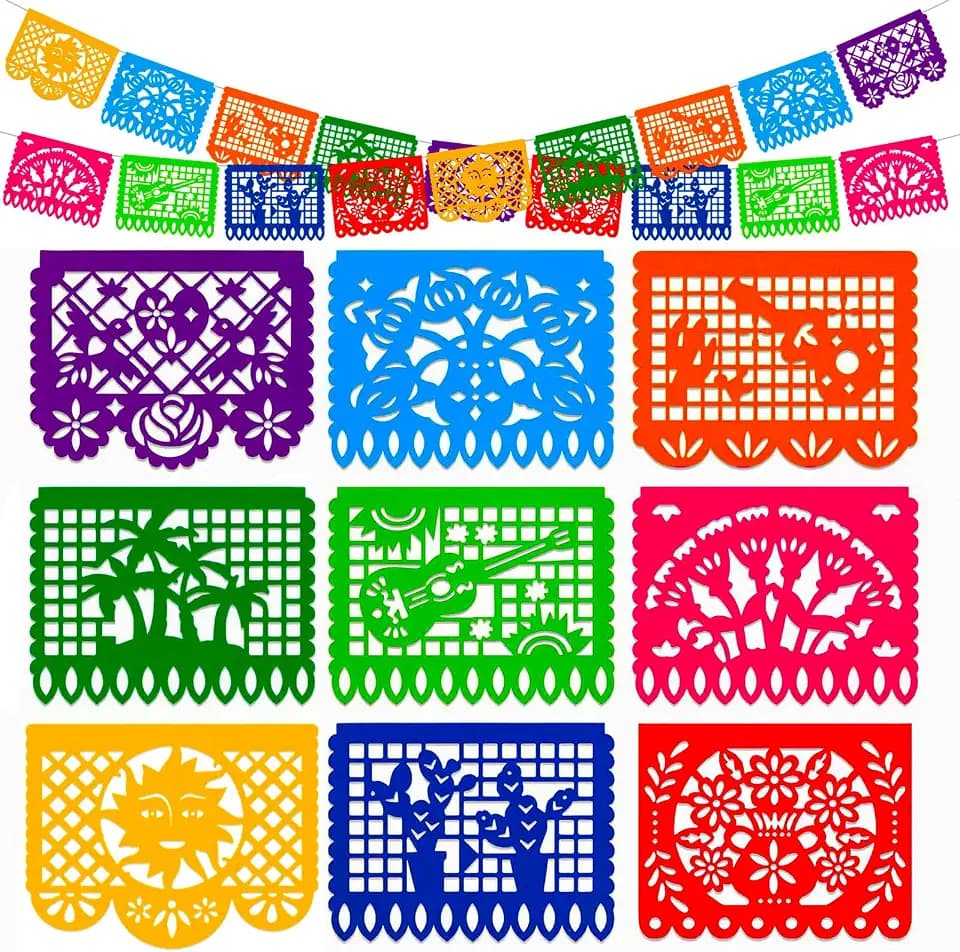 DOMESTAR Mexican Party Decoration, 18 FT Plastic Papel Picado Fiesta Banner
