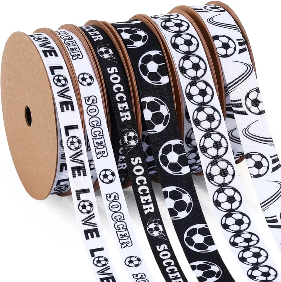 LaRibbons Soccer Ribbon Set, Satin, Grosgrain and Elastic for Hair Bows