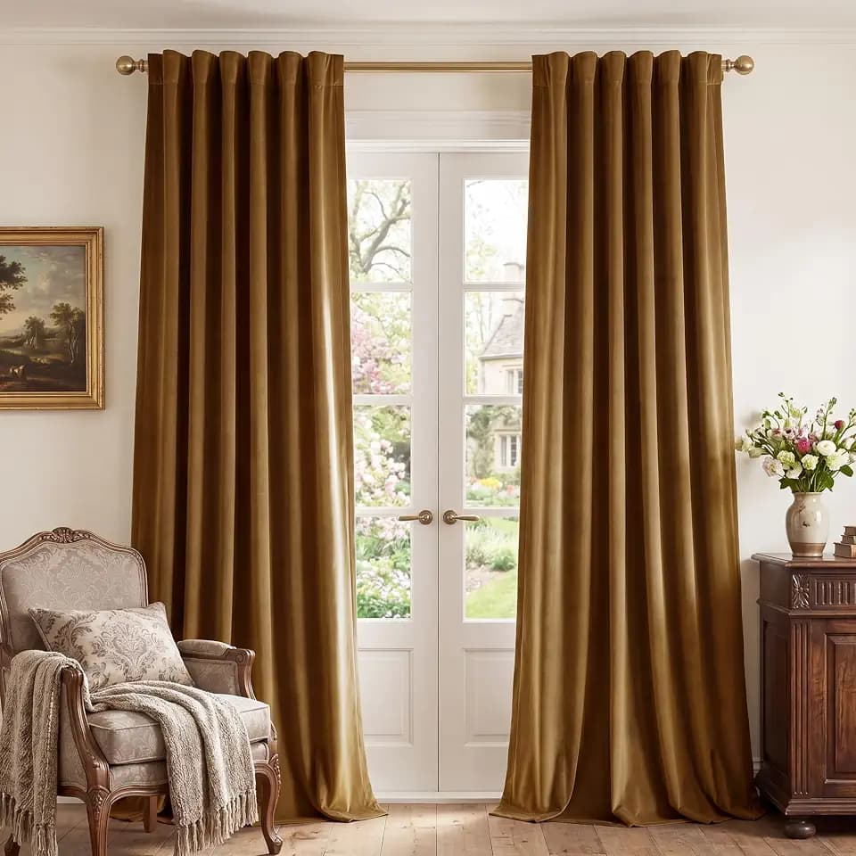 StangH Gold Brown Velvet Curtains for Living Room Boho, W62 x L90, 2 Panels