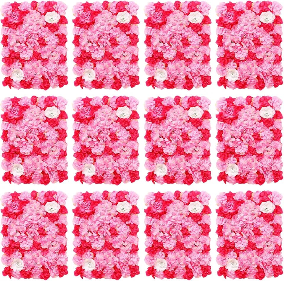 12pcs Artificial Flower Wall,24" x 16" Wedding Backdrop Panel