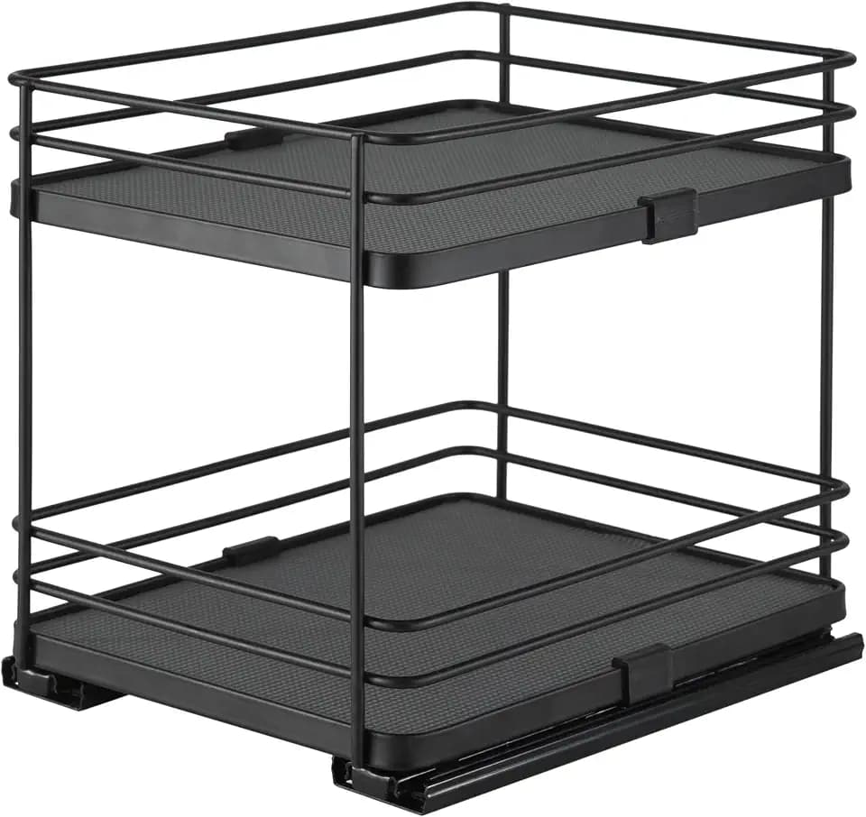 Organize It All Slide Out Shelf Organizer| Dimensions: 8"x 10.2"x 9"| Space Saver | Easy Glide Mechanism | Black.