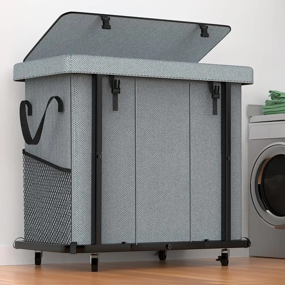 Laundry Basket with Lid,230L Rolling Laundry Hamper with Wheels,Grey