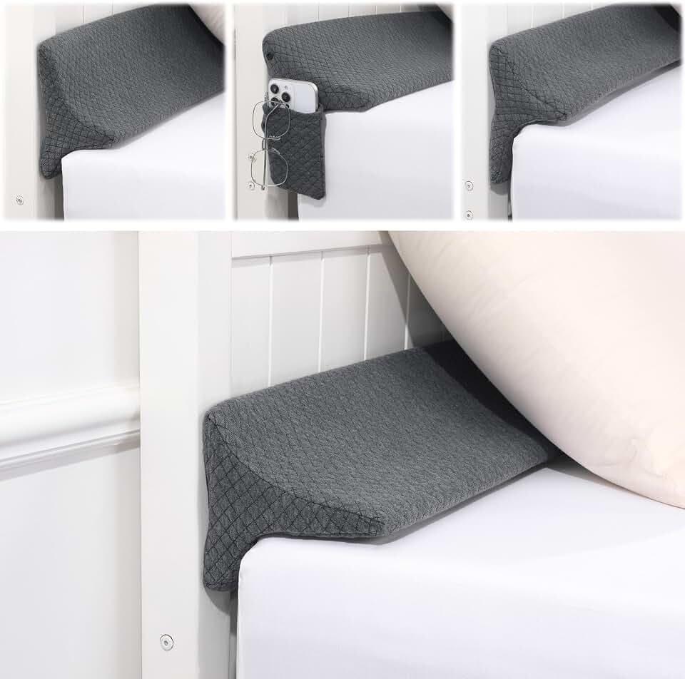 HOMBYS Bed Wedge Gap Filler for Bed & Mattress Gap, High Density Foam Headboard Gap Filler Queen Size, Dark Grey Bed Crack Pillow Wedge Fill The Gap (0-3")